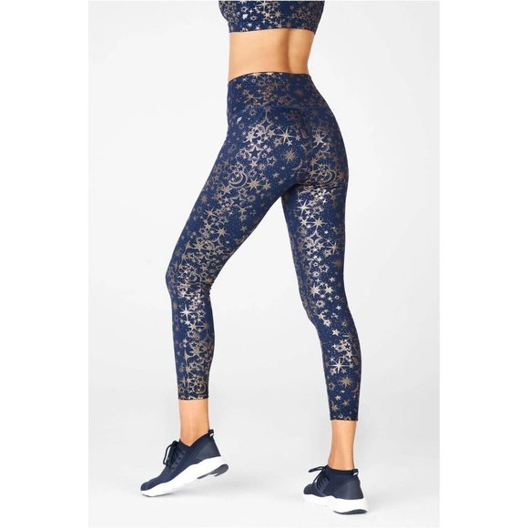 Fabletics Pants - Fabletics Powerhold Define High Waisted 7/8 Legging Foil Abyss Stardust Blue Lg